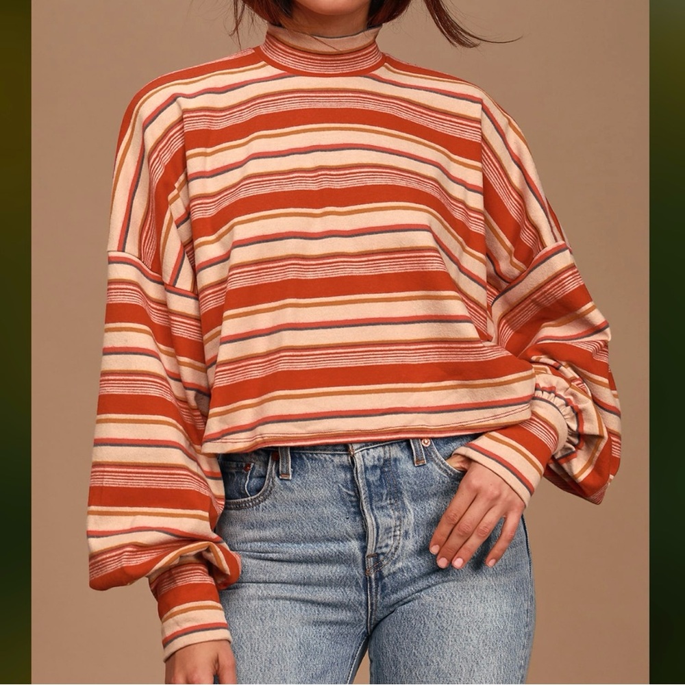 Free People Steph Striped Cropped Mock Neck Longsleeve